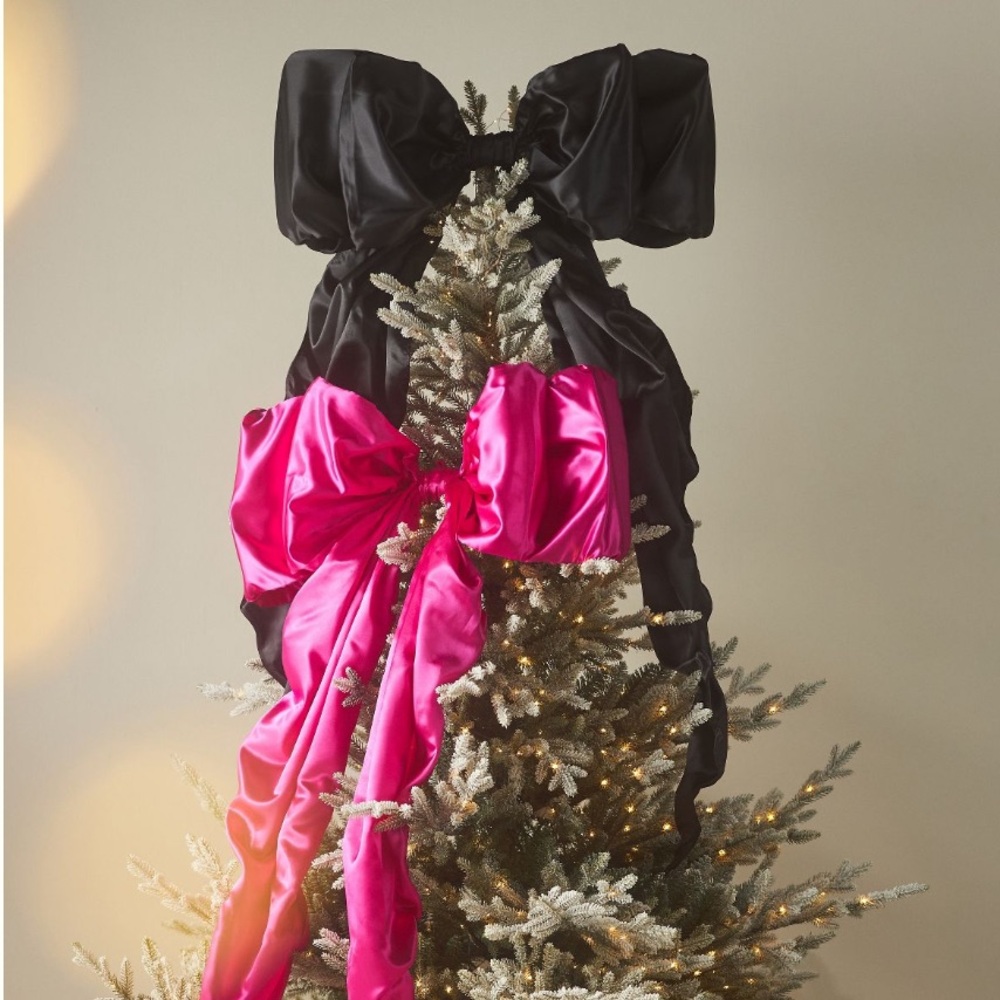 NYE Anthro Black satin Bow Tree Topper